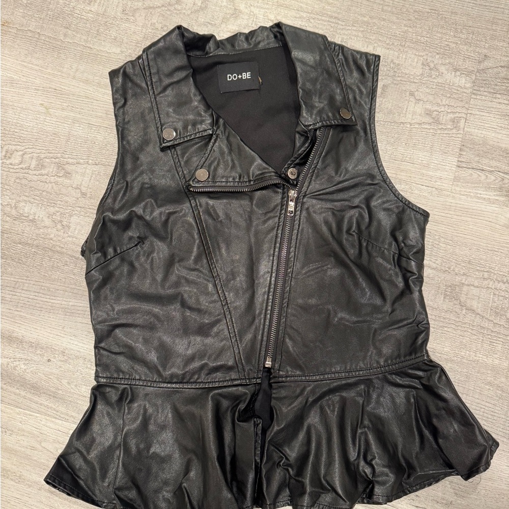 DO+BE Black Faux Leather Peplum Vest